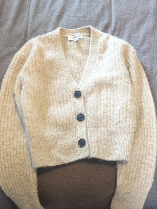 & Other Stories Cropped Alpaca Blend Ribbed Cardigan, Size XS - Picture 3 of 6